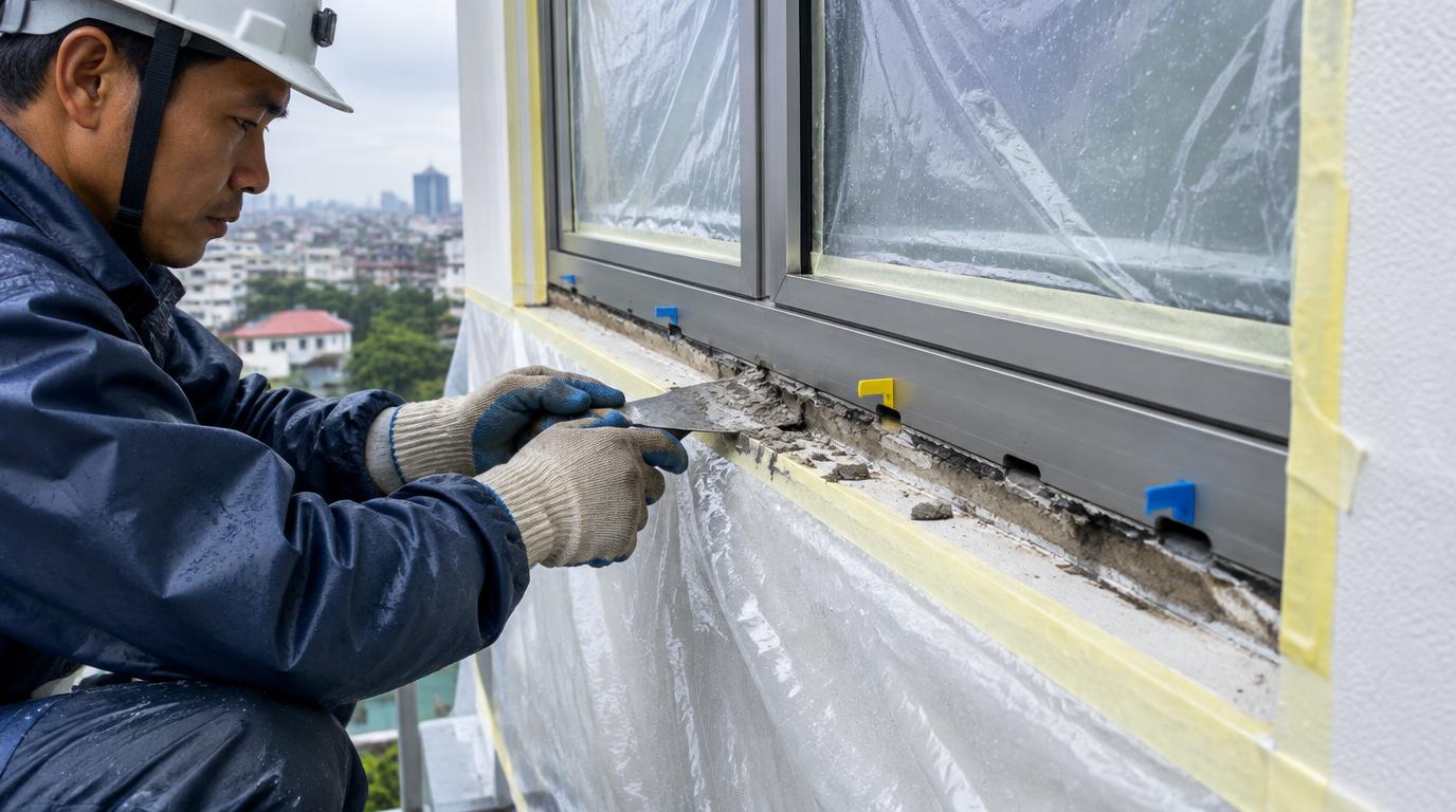 Thi công: Quy trình sửa khe khung  tường sau khi đã xác định đúng nguồn thấm