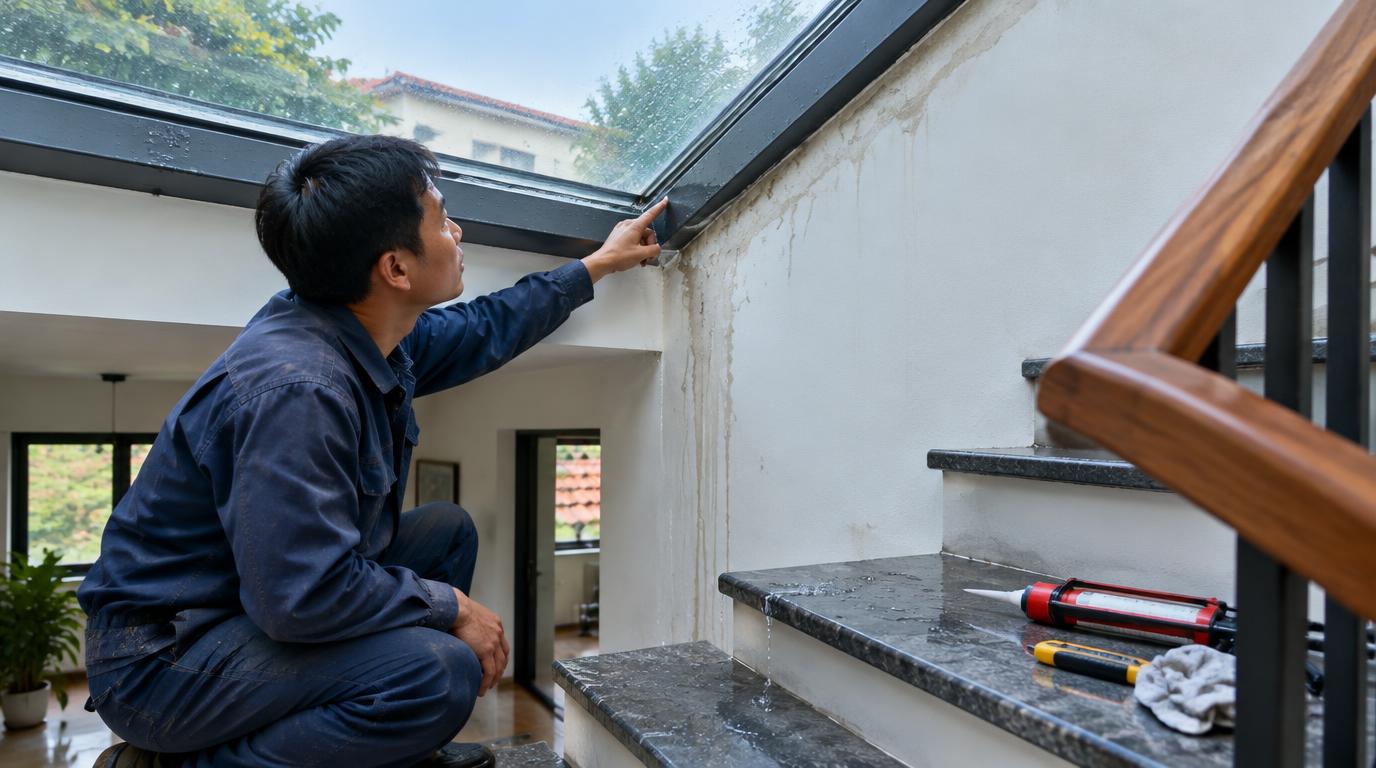 Thi công: Nước nhỏ ở cầu thang chưa chắc là điểm giếng trời bị hở