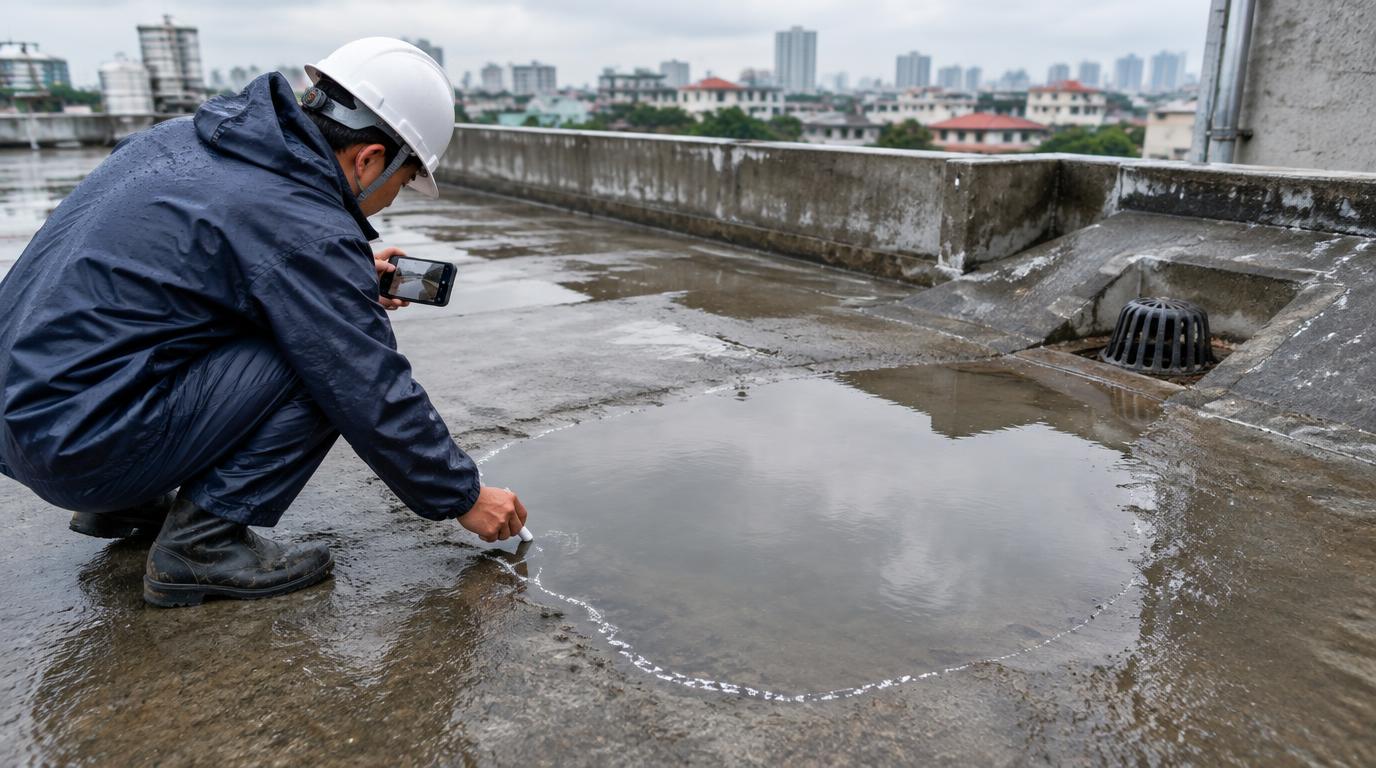 Thi công: Vũng nước nằm ở lớp cán nền hay bản sàn bê tông đang võng